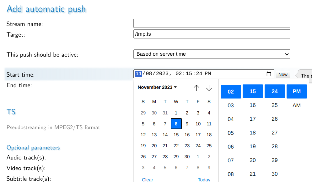 picture of setting up advanced recording through the calendar