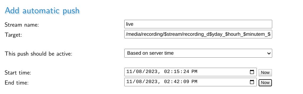 picture of setting both start time and stop time