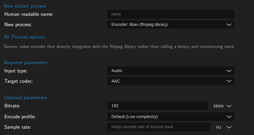 Image of the aac audio defaults