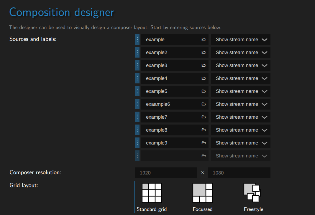 Image of setting up sources in the designer