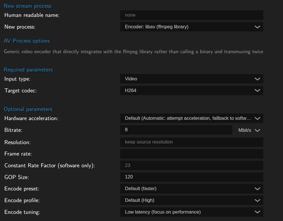 Image of the h264 video defaults