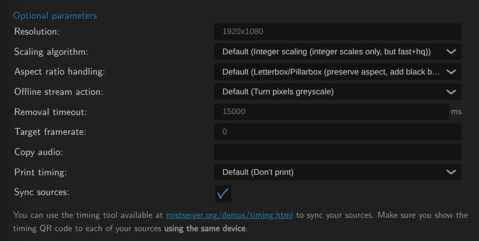 Image of the optional parameters