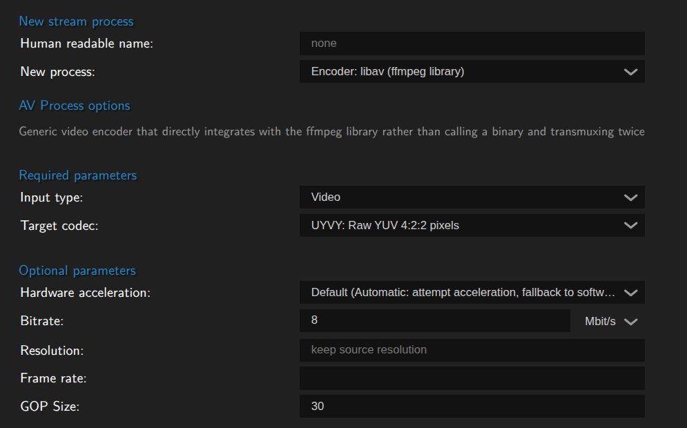 image of setting up raw video encoding