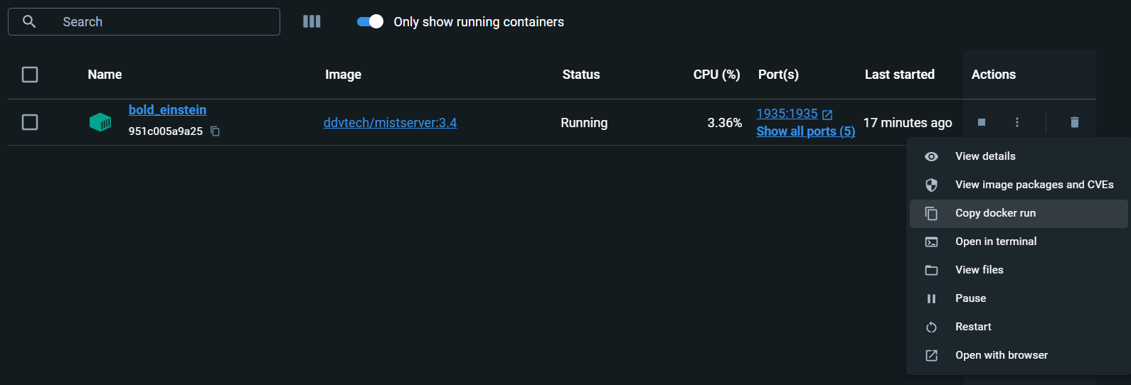 Image of copying the docker run command