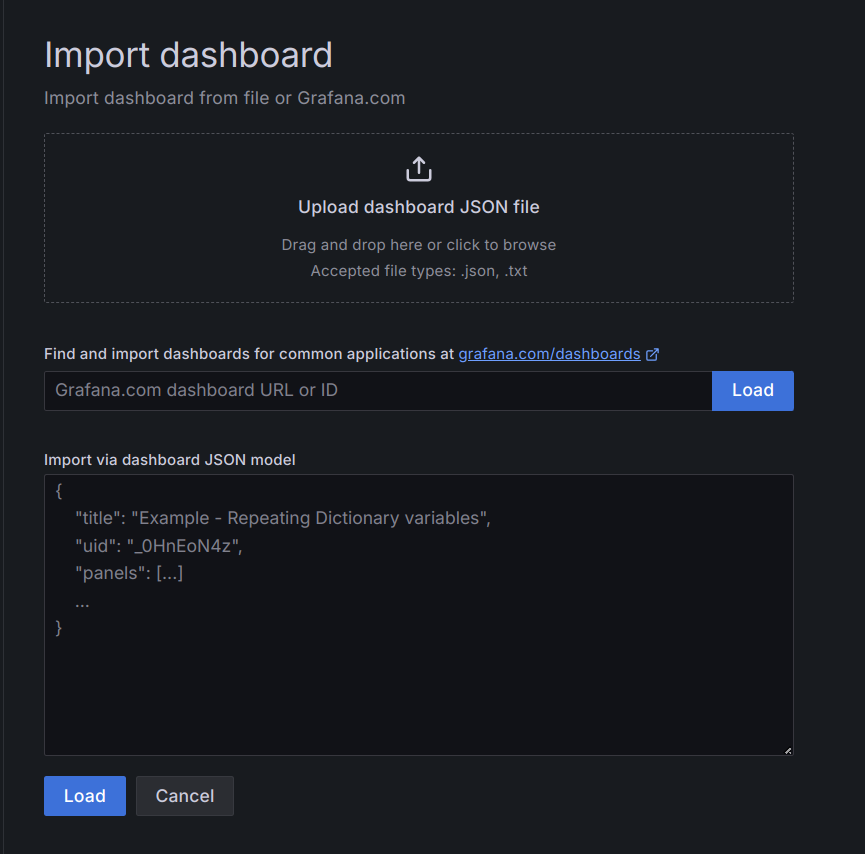 Image of importing a grafana panel