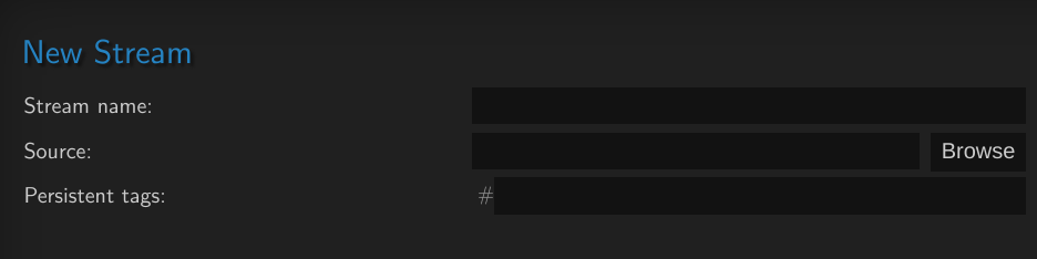 interface for creating a new stream