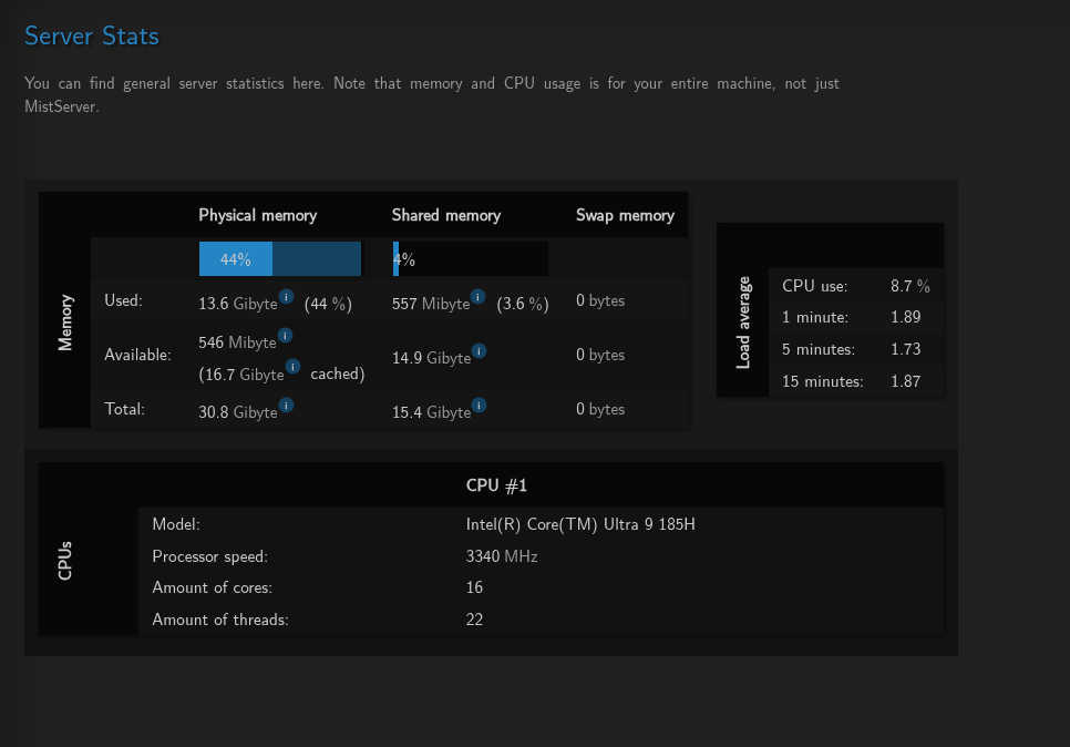 Picture of the server stats panel