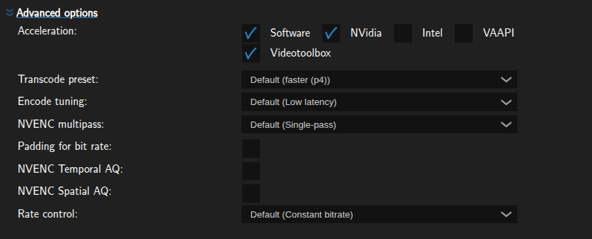 Advanced parameters shown