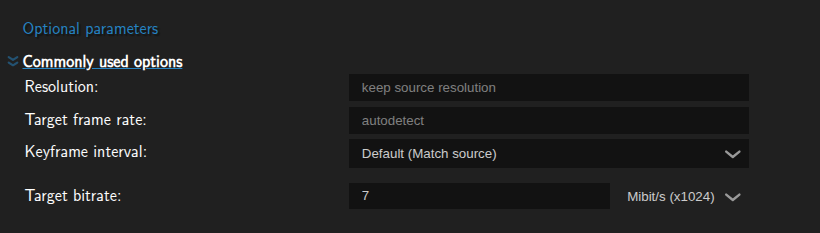 Optional parameters shown