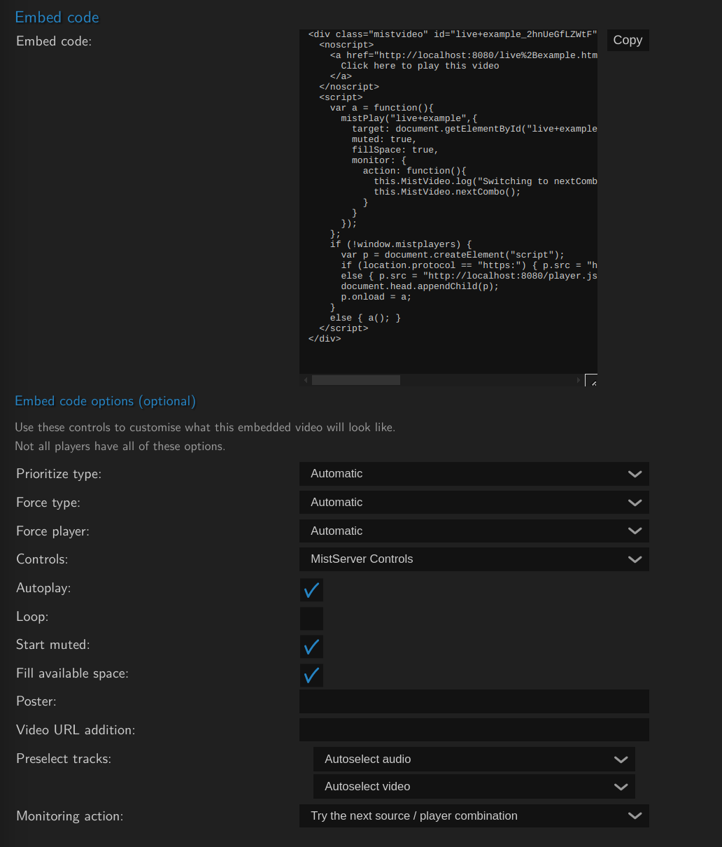 Image of the embed code within the embed page